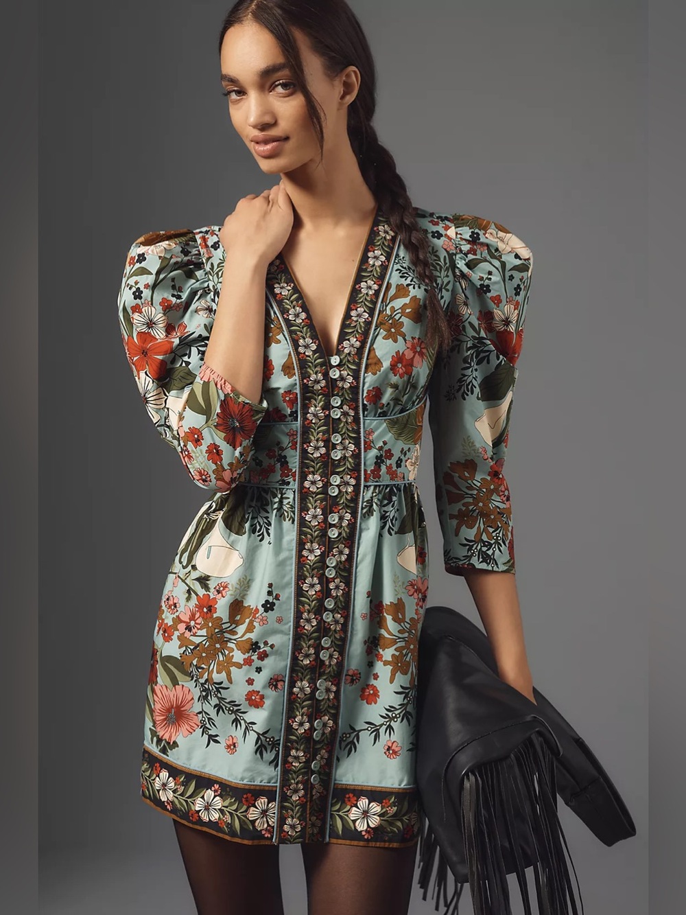 Farm Rio Blue Beauty Bouquet Mini Dress - Picture 4 of 7